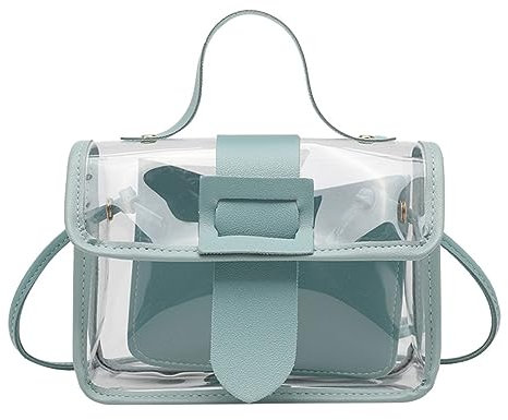 Taschen Organisator Shopper Durchsichtige Umhängetasche, Handtasche, Stadion-zugelassene Konzerttasche aus veganem für Frauen und Teenager-Mädchen Aigner Taschen Damen Blau (Green, One Size)