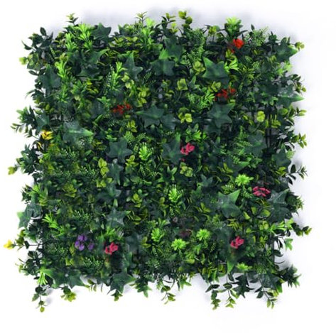 Buxibo Kunsthecke Set - 4x50x50 cm - Grüne Wand - Künstlicher Efeu - Balkonsichtschutz - Kunstpflanzen innen/außen - Blume
