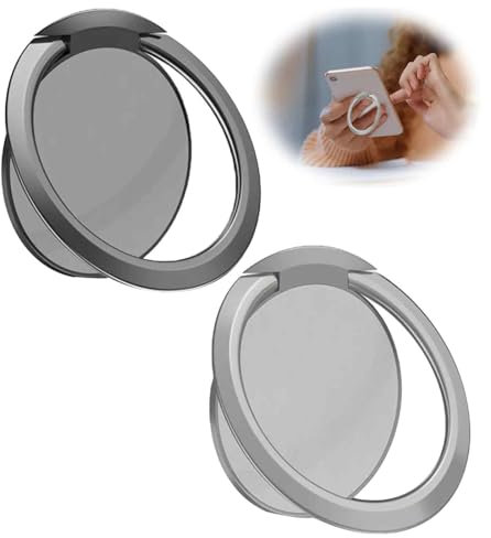 2 Stück Handy Ring Halterung, 360 Grad Drehung Universal Ring Halterung, 1,8 mm Ultradünner Ring Ständer für iPhone iPad Samsung Huawei und mehr - Schwarz, Silber