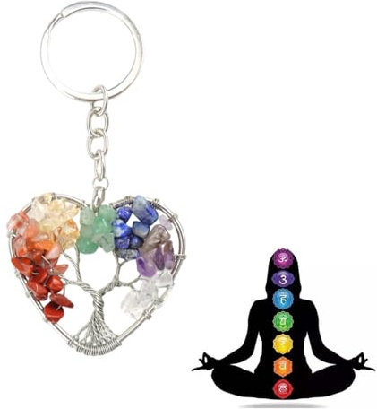 dinghaole Arbre de Vie Porte Clef Original, Ronde 7 Chakra Guérir Cristal Arbre de Vie Porte, Porte-clés Bijoux Tissés à La Main avec Pierres Naturelles pour Femmes Hommes