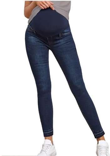 Pantalon de Grossesse Femme Jean Stretch élastique Jean Coupe Slim Bandeau Haut Stretch et Confortable Jeans Enceinte Skinny Push up Fesse Pantalon de maternité Jogging Automne Hiver Chaud (Blue, L)