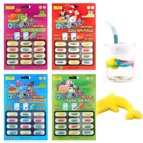 4 Pièces Magic Grow Capsules devient plus grand dans l'eau Animaux Magiques Jouet Capsules de Mer Cognition Éponge Pilules Jouets Éducatifs pour Enfants (Coloré)