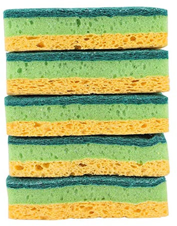 Xbsduih Esponjas de cocina para uso doméstico en celulosa antiarañazos, esponjas para platos, 5 paquetes, esponjas lavaplatos multiusos para uso doméstico