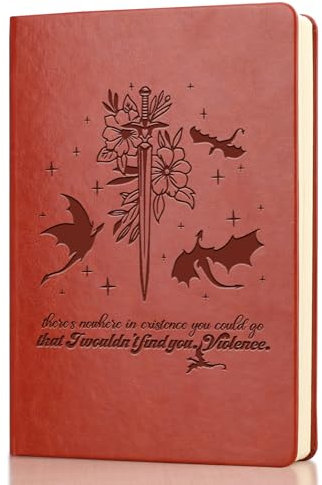 Dragon Gift Vourth Wing Leather Journal Dragon Rider Fans Gift Fourth Wing Book Lover Travel Writing Notebook Bookish Gift (Dragon Sword Flower)