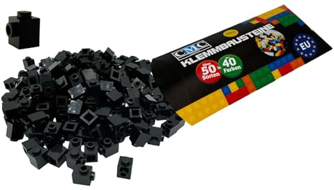 CMC imports 50 Klemmbausteine Briks modifiziert Bausteine Modified 1x1 Noppen 1 KNOB Kompatibel 87087 (650 - Schwarz)