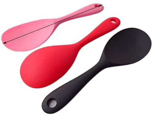 Hemasa Set of 3 Hanging Silicone Rice Spoon Kitchen Ladle/Non-stick Saucepan Electric Rice Cooker Cooking Scoop with holes Pink
