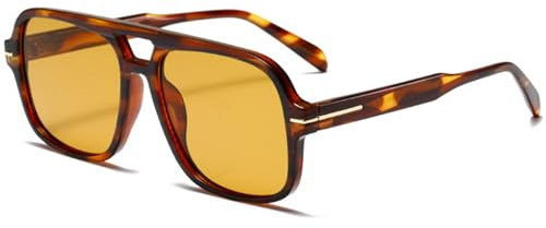 CIKJUK Retro 70s Sunglasses Womens Mens 70s Tinted Orange Lens Sun Glasses Ladies Pilot Oversized Vintage Shades for UV400 Protection-Leopard/Yellow