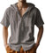 Leinenhemd Herren Kurzarm Hemden mit Kordelzug Kapuze Linen Shirt Button Down Sommerhemden Atmungsaktiv Strandshirt mit Tasche Freizeithemden Regular Fit Tshirts Leinen Musselinhemd(#A Dark Gray,3XL)