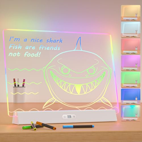 Tableau d'affichage LED avec couleurs, rechargeable 9 modes en acrylique effaçable à sec, 35,6 x 25,4 cm, panneau de bureau, lettre, message, mémo pour maison, chambre, magasin, bureau, cadeau, 7