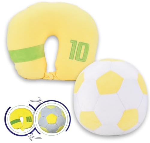 #sbabam Travel Football, weiches Kinder-Reisekissen, das Sich zum Maxi-Plüsch-Fußball verwandelt – bequemes Kissen für Flugzeug, Auto und Zug, Kinderfußball, Reisekissen +3 Jahre, Gelb