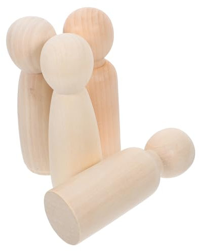 KONTONTY 4stücke Teiliges Holz-steckpuppe Bemalen Jungen Mädchen Naturbelassen Diy Holzfiguren Bastelset Für Kreative Junge Mädchen Und Individuelle Holz Deko