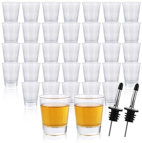 GBACHOOSE Set of 36 Shot Glasses, 50ml Clear Shot Glass with Heave Base, Shot Cups Glass Shot Glass with Wine Pourer for Cocktail Vodka Whisky