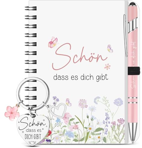Hestya 3 Stück Schön Dass Es Dich Gibt Dankeschön Geschenke für Kollegen | Schön Dass Es Dich Gibt Notizbuch, Danke Kugelschreiber, Schlüsselanhänger, Abschiedsgeschenk für Kollegin, Gastgeschenke