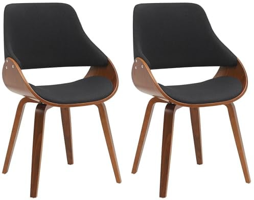 CLP Chaises de Salle à Manger Set de 2 Vangale, avec accoudoirs et Dossier, rembourrées, piètement Bois courbé Noyer, Couleur:Noyer/Noir, Matériel:Tissu