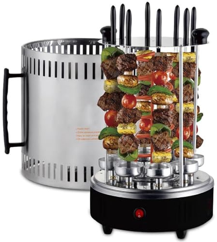 TYH Griglia Girarrosto Elettrica Verticale Girevole A 360° da 1000 W, Griglia Elettrica per Barbecue Senza Fumo per Interni con 12 Forchette, Facile da Pulire, per Kebab, Spiedini E Pesce Arrosto
