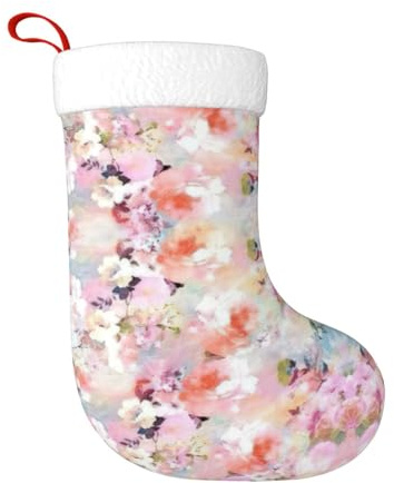GXUNGT Magnifique chaussette de Noël en polyester imprimé fleur rose pour sapin de Noël, cheminée, décorations de fête – 1 pièce