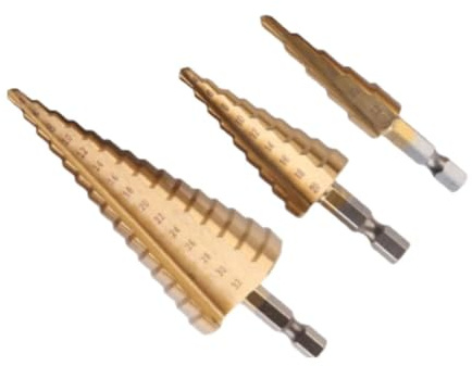 Stufenbohrer-Set mit Sechskantschaft, 3-teilig, HSS, titanbeschichtet, mehrstufige Bits für Metall, Kunststoff und Holz, schnelles Bohren und Versenken für dünne Aluminium- und Eisenbleche