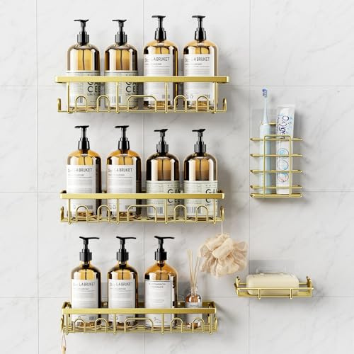 Deyhoc 5 Pack Rustproof Stainless Steel Shower Caddy - Gold