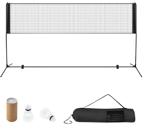 LIFEZEAL Rete da Badminton, Altezza Regolabile, Rete Tennis Portatile 2 Volani, Tappi per Piedi, Morsetti e Borsa, per Uso Interno ed Esterno, per Pallavolo, Pickleball