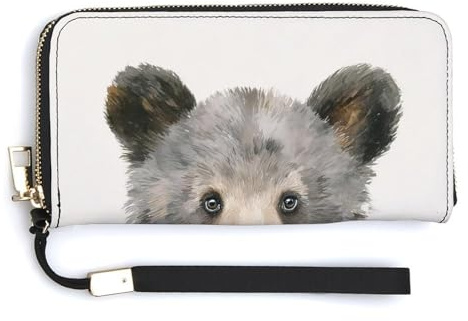 Jubonexis Woodland Bear Aquarell-PU-Leder, Clutch, lang, Bifold Wallet, Münzgeldbörse, Kreditkartenetui, robuster Kartenhalter, Geldaufbewahrung für Damen und Herren