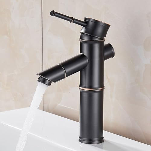 BiaoTeng Mitigeur Lavabo Noir Vintage Monocommande Robinet Salle de Bain eau Chaude et Froide Laiton Robinet Lavabo Style Retro