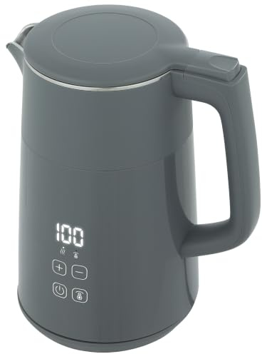 HOMCOM Electric Kettle 1.7L Fast Boil 3000W UK Strix Thermostat, Grey | Water Kettle, LED Display, Keep Warm Function, Auto Shut-off, Boil-Dry Protection