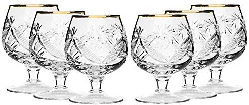 Lot de 6 verres à whisky en cristal de coupe russe, cognac, scotch et whisky, bordure, or 24 carats, 12,7 g. Verrerie à liqueur de vodka faite à la main
