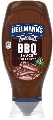 Hellmann's Rich & Smoky BBQ Sauce Condiment squeeze bottle made of 100% recycled plastic for burgers, chicken and chips 490 g