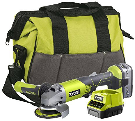Ryobi R18AG-140S 18V ONE+ Cordless Angle Grinder Starter Kit (1 x 4.0Ah), Hyper Green