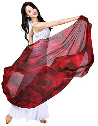 KIKIGOAL Bauchtanz-Schal für Damen, 100 % Seide, Farbverlauf, 1,14 x 2,5 m, Blumenrot