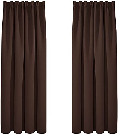 Deconovo - Juego de 2 Cortinas Opacas, Sala de Estar con Cinta Fruncida, Cortina de Gran Ancho Aislante térmico (140 x 175 cm), Color marrón