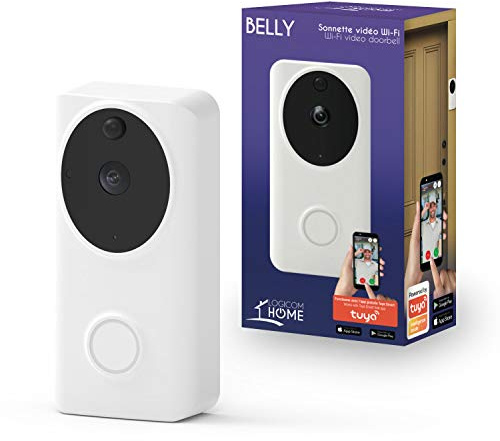Logicom Objet Visiophone Camera Alexa/Google Home-Portie Fil-Belly Sonnette vidéo connectée 1080p Wi-FI