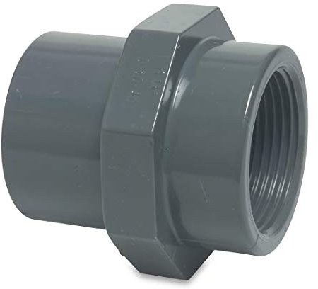 Mega 0100265 - Gewindemuffe PVC-U 50/63 mm x 1 1/2 Zoll Klebemuffe/Klebestutzen x Innengewinde 10 bar Grau