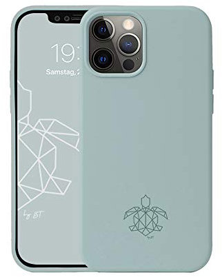 turtleandcase Silikonhülle für iPhone 12 Pro Max (6,7) - Liquid Silicone Case - Kostenloses Panzerglas - Hochwertiges Silikon mit Rundumschutz - Kratzfestes Mikrofaserfutter (Helles Minzgrün)