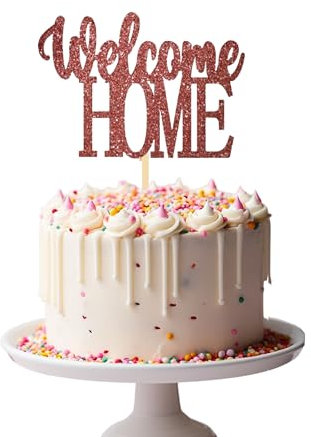 WELCOME HOME Cake Topper Glitter Cardstock Party Favour Party Decoration Cake Toppers (ROSE GOLD)