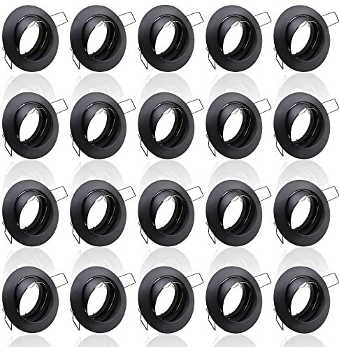 max K O M F O R T 20x SET Einbaustrahler + GU10 für 230V schwarz Schwenkbar rund Einbau Spots Decken Strahler Leuchte Spots Deckenleuchte Lampe Einbauleuchte Einbaurahmen 104S-TP BK