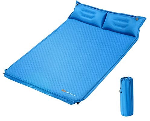 COSTWAY Camping Isomatte Selbstaufblasend, 2 Personen Campingmatte mit Kissen, Ultraleicht, wasserdicht, Luftmatratze Camping Matratze Schlafmatte für Camping, Wandern, Strand, Reisen