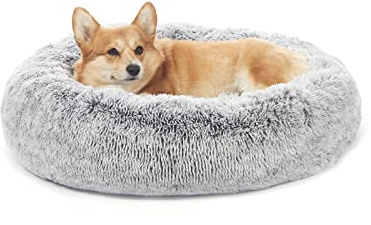Bedfolks Beruhigendes Donut-Hundebett, rund, flauschig, für mittelgroße Hunde, Anti-Angst-Plüsch-Hundebett, maschinenwaschbar, 76,2 cm, Dunkelgrau, Größe M