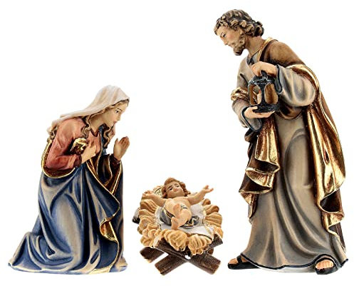 Heilige Familie f?r Kostner Weihnachtskrippe aus bemaltem Holz, 12 cm