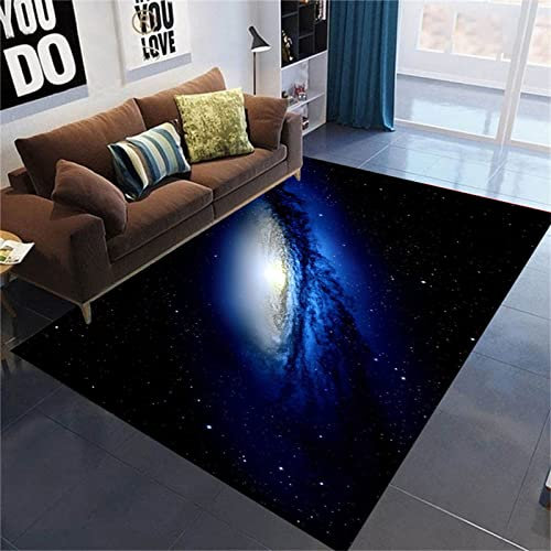 Wohnzimmer Schlafzimmer Teppich 3D Universum Galaxie Rutschfester Teppich Junge Männer Raumdekoration läuft, Rutschfester Teppich an der Küchenspüle Gymnastik Yoga Matte (Schwarz Blau,100 x 150 cm)
