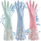 XFLYP PVC Gants de Vaisselle Sans Latex, Gants de Ménage Antidérapants avec Doublure en Coton, Pour Nettoyer la Maison, la Voiture, la Salle de Bain, les WC, 3 Paires (Bleu+ Vert+ Rose)