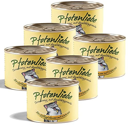 Pfotenliebe® Bio-Nassfutter für Katzen, Bio-Geflügelschmaus mit Naturreis, natürlich ohne Chemie und mit Qualitätsgarantie, für Jede Altersstufe geeignet, 6X 200g (Dose)