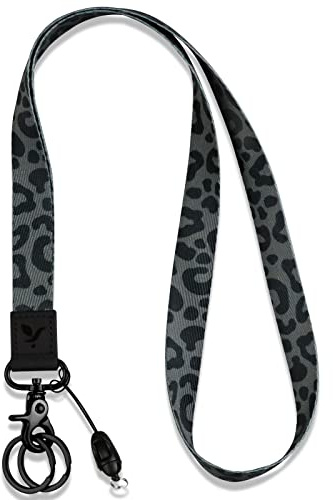 Yiflin Niedliche Handgelenkschlaufe für Schlüssel, Schlüsselanhänger, Geldbörse, Ausweishülle, Handy, Schlüsselband, Leopard, Schwarz, L, Neck Lanyard