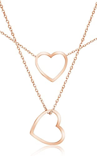 Einzelstück Schmuck Set Herz Anhänger Armband & Halskette I 925 Sterling Silber Rosé vergoldet I Damen Geschenk Muttertag (Hearts Set Gold) (Hearts Set Roségold)