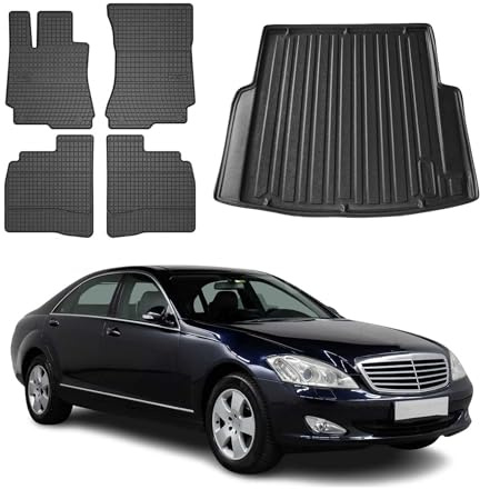 OMAC Fußmatten & Kofferraumwanne Set kompatibel mit Mercedes S Klasse W221 2005-2013 Gummi 5X