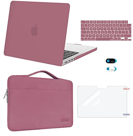 MOSISO Funda Compatible con MacBook Pro 14 Pulgadas 2024 2023-2021 M3 A2918 A2992 M2 A2779 M1 A2442 Pro MAX, Plástico Carcasa&Maletin Portatil&Pantalla Protector&Teclado&Webcam Cover,Pétalo Rosa