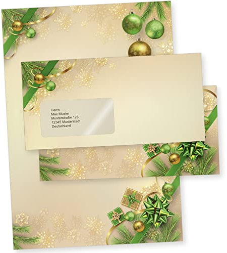 Chalet Noel 100 Sets Weihnachtsbriefpapier mit Fensterumschlag, Briefpapier Weihnachten A4 mit Umschlag mit Fenster
