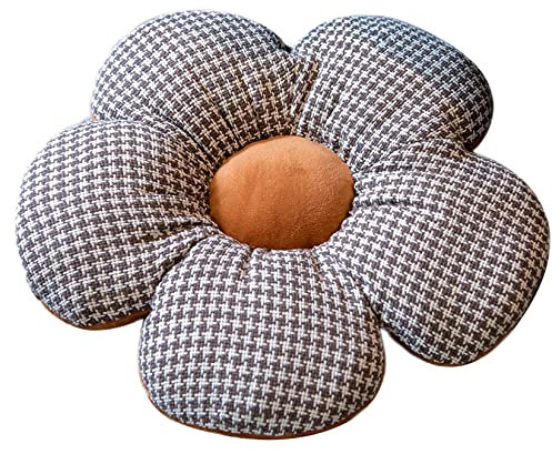 AIBOTY Hahnentritt-Blumenkissen Auto-Po-Kissen Blumen-Wurfkissen Sonnenblumenkissen Bodenkissen Blumenförmiges Stuhlkissen Rückenschläferkissen Zimmerdekoration,Plaid b,45x45cm/11.7inch