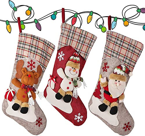 Homewit 3er Set Weihnachtsstrümpfe 46cm Groß Nikolausstiefel zum Befüllen Weihnachtsstrumpf als Weihnachtsschmuck Nikolausstrumpf Weihnachtssocken Kamin Christmas Decorations für Weihnachten Geschenke