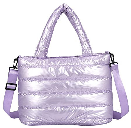 GSenhui Sac à main moelleux pour femme - En coton et nylon - Grand sac matelassé - Couleur unie - Large sangle pour le travail, les voyages, l'école, Violet